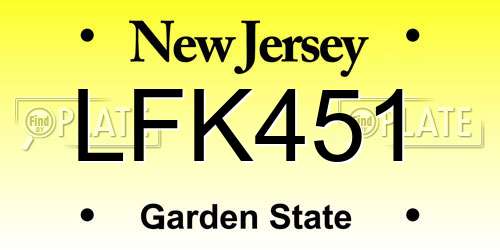 LFK451 New Jersey License Plate