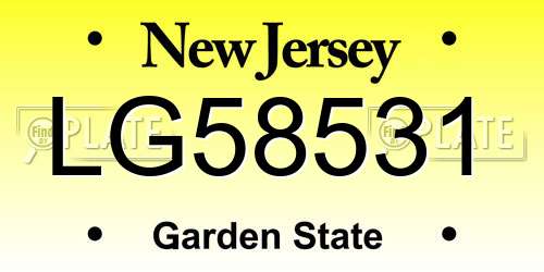 LG58531 New Jersey License Plate