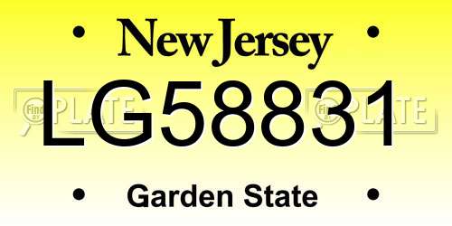 LG58831 New Jersey License Plate