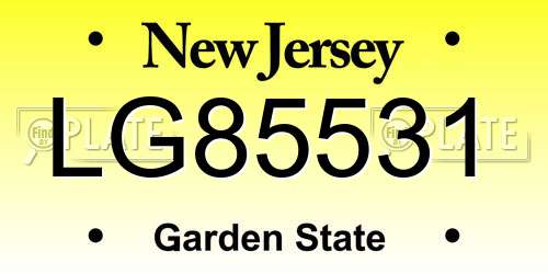 LG85531 New Jersey License Plate