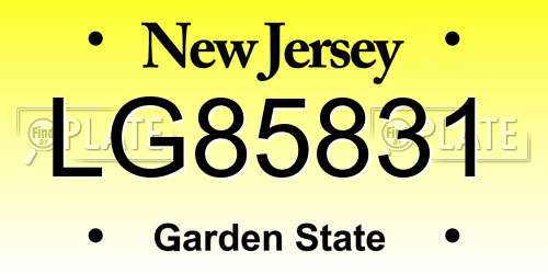 LG85831 New Jersey License Plate