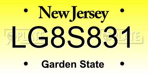 LG8S831 New Jersey License Plate