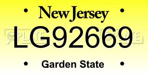 LG92669 New Jersey License Plate