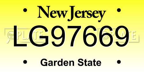 LG97669 New Jersey License Plate
