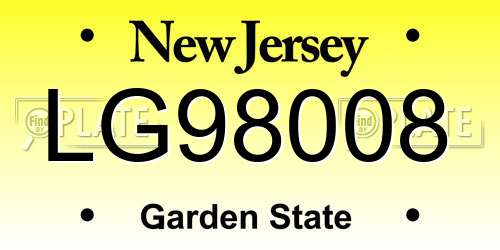 LG98008 New Jersey License Plate