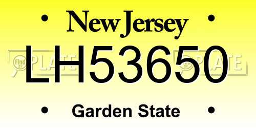 LH53650 New Jersey License Plate