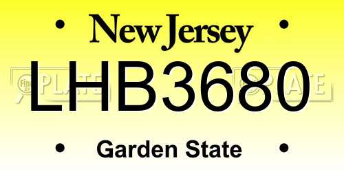 LHB3680 New Jersey License Plate