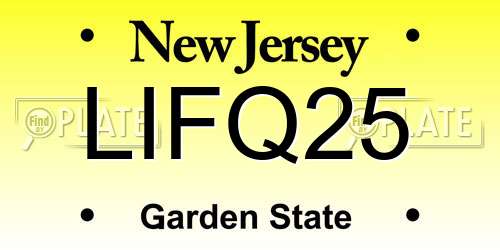 LIFQ25 New Jersey License Plate