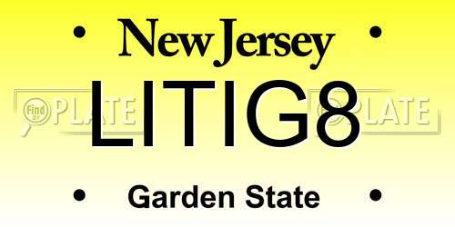 LITIG8 New Jersey License Plate