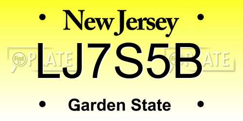 LJ7S5B New Jersey License Plate
