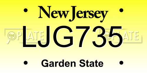 LJG735 New Jersey License Plate