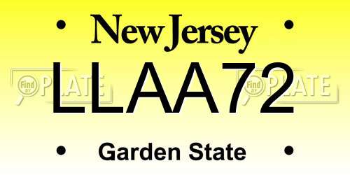LLAA72 New Jersey License Plate