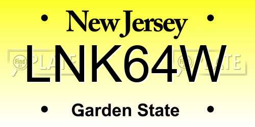 LNK64W New Jersey License Plate