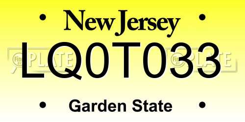 LQ0T033 New Jersey License Plate