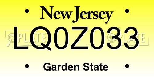 LQ0Z033 New Jersey License Plate