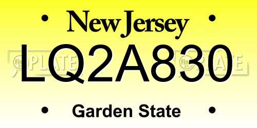 LQ2A830 New Jersey License Plate