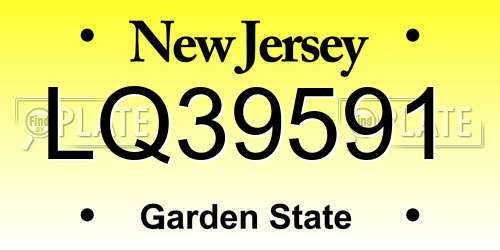 LQ39591 New Jersey License Plate