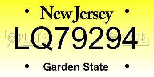 LQ79294 New Jersey License Plate