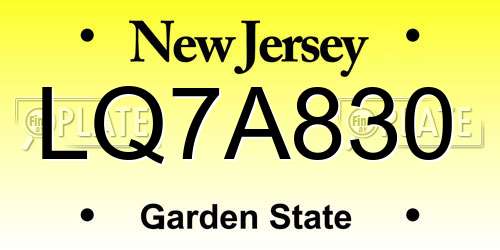 LQ7A830 New Jersey License Plate