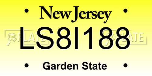 LS8I188 New Jersey License Plate