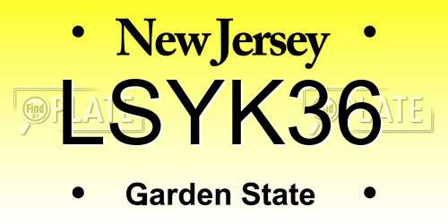 LSYK36 New Jersey License Plate