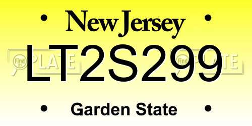 LT2S299 New Jersey License Plate