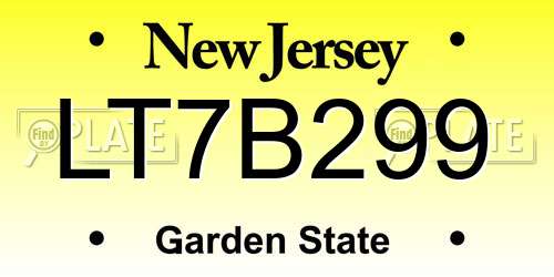 LT7B299 New Jersey License Plate