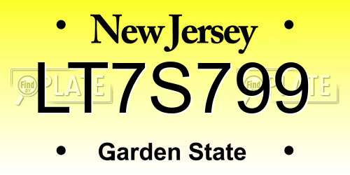 LT7S799 New Jersey License Plate