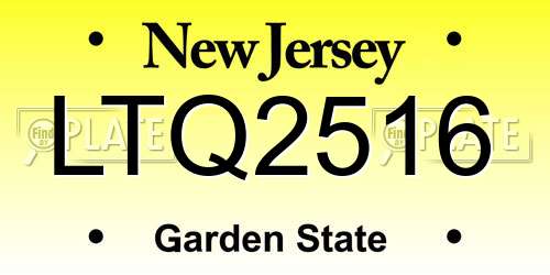LTQ2516 New Jersey License Plate