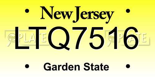 LTQ7516 New Jersey License Plate