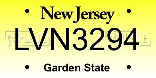 LVN3294 New Jersey License Plate