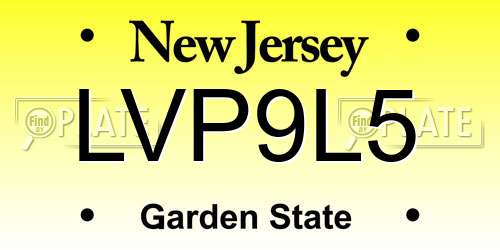 LVP9L5 New Jersey License Plate