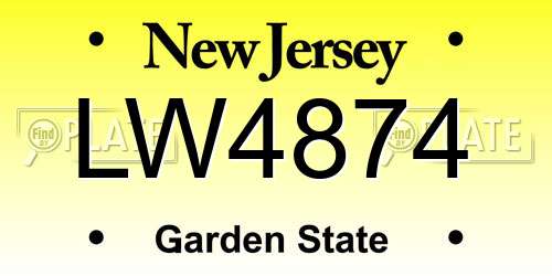 LW4874 New Jersey License Plate