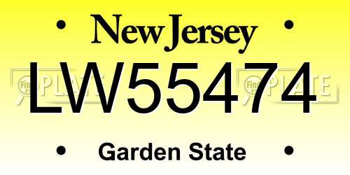 LW55474 New Jersey License Plate