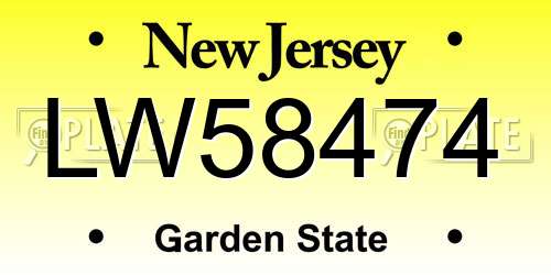 LW58474 New Jersey License Plate