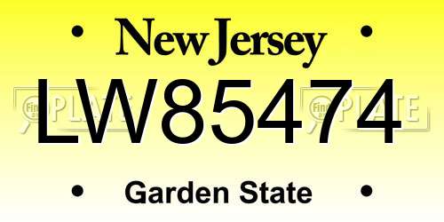 LW85474 New Jersey License Plate