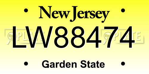LW88474 New Jersey License Plate