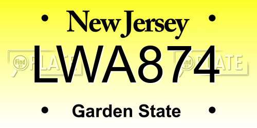 LWA874 New Jersey License Plate