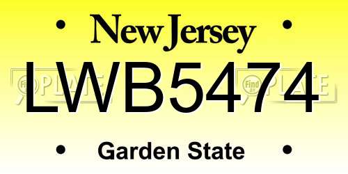 LWB5474 New Jersey License Plate