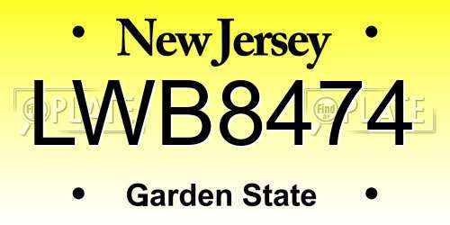 LWB8474 New Jersey License Plate