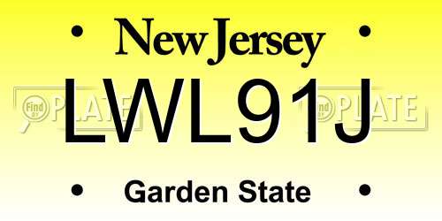 LWL91J New Jersey License Plate