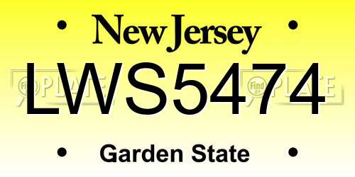 LWS5474 New Jersey License Plate