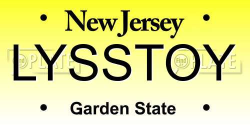 LYSSTOY New Jersey License Plate
