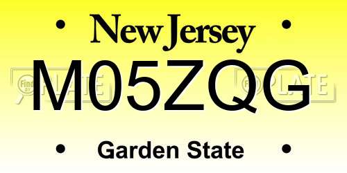 M05ZQG New Jersey License Plate