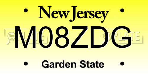 M08ZDG New Jersey License Plate