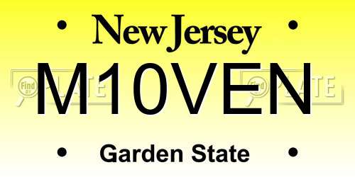 M10VEN New Jersey License Plate