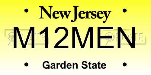 M12MEN New Jersey License Plate