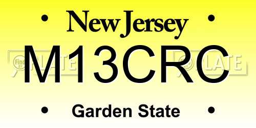 M13CRC New Jersey License Plate