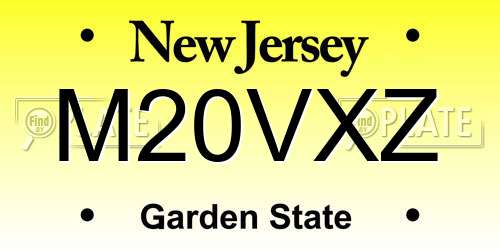 M20VXZ New Jersey License Plate