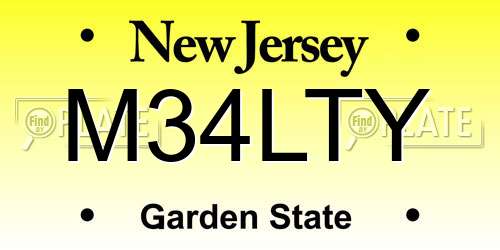 M34LTY New Jersey License Plate